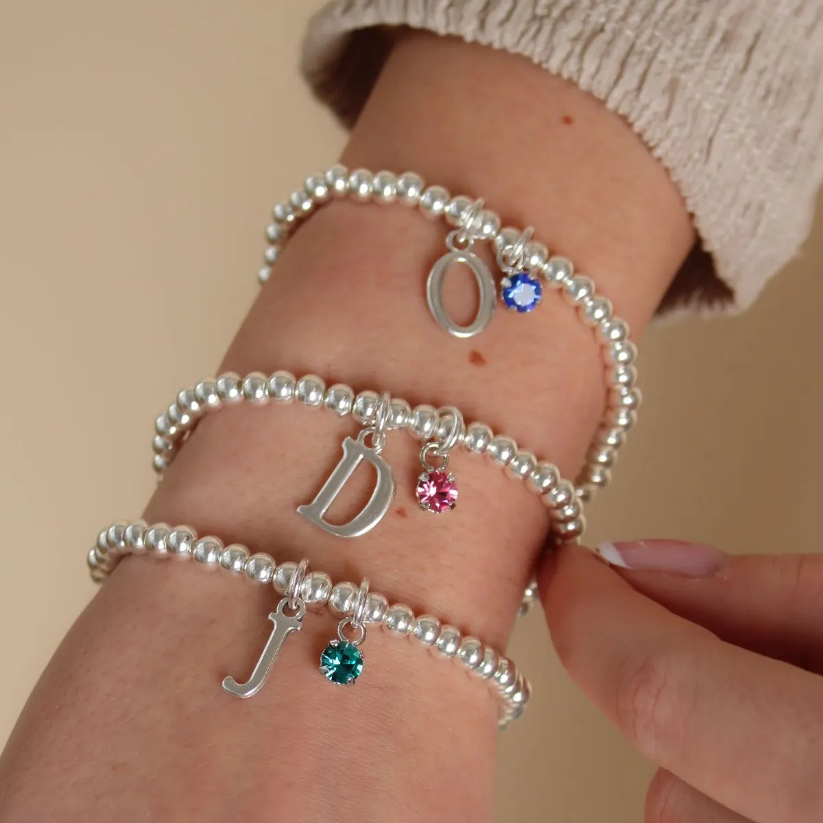 Initial & Birthstone Beads Bracelet