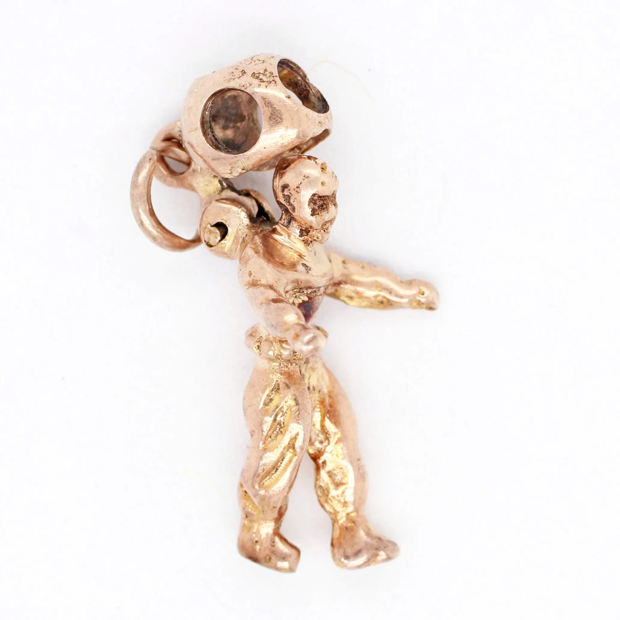 Interactive Antique Scuba Diver Pendant Charm - 14k Yellow Gold