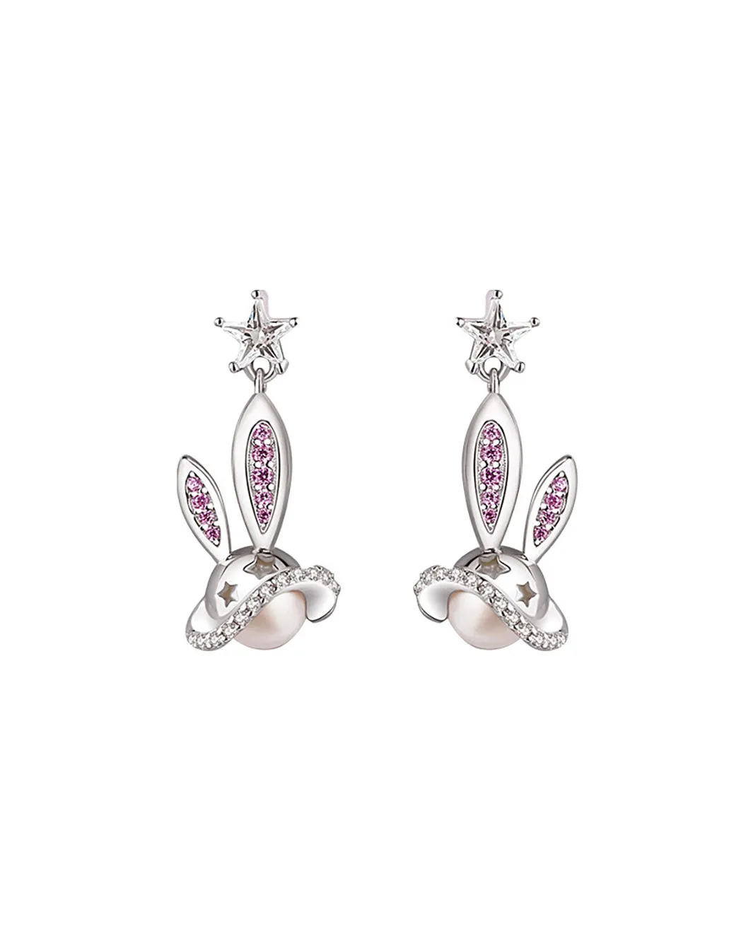 Interstellar Pearl Bunny Drop Earrings