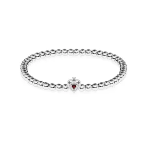 January | Garnet Birthstone | Silver | Crystal Heart Bracelet