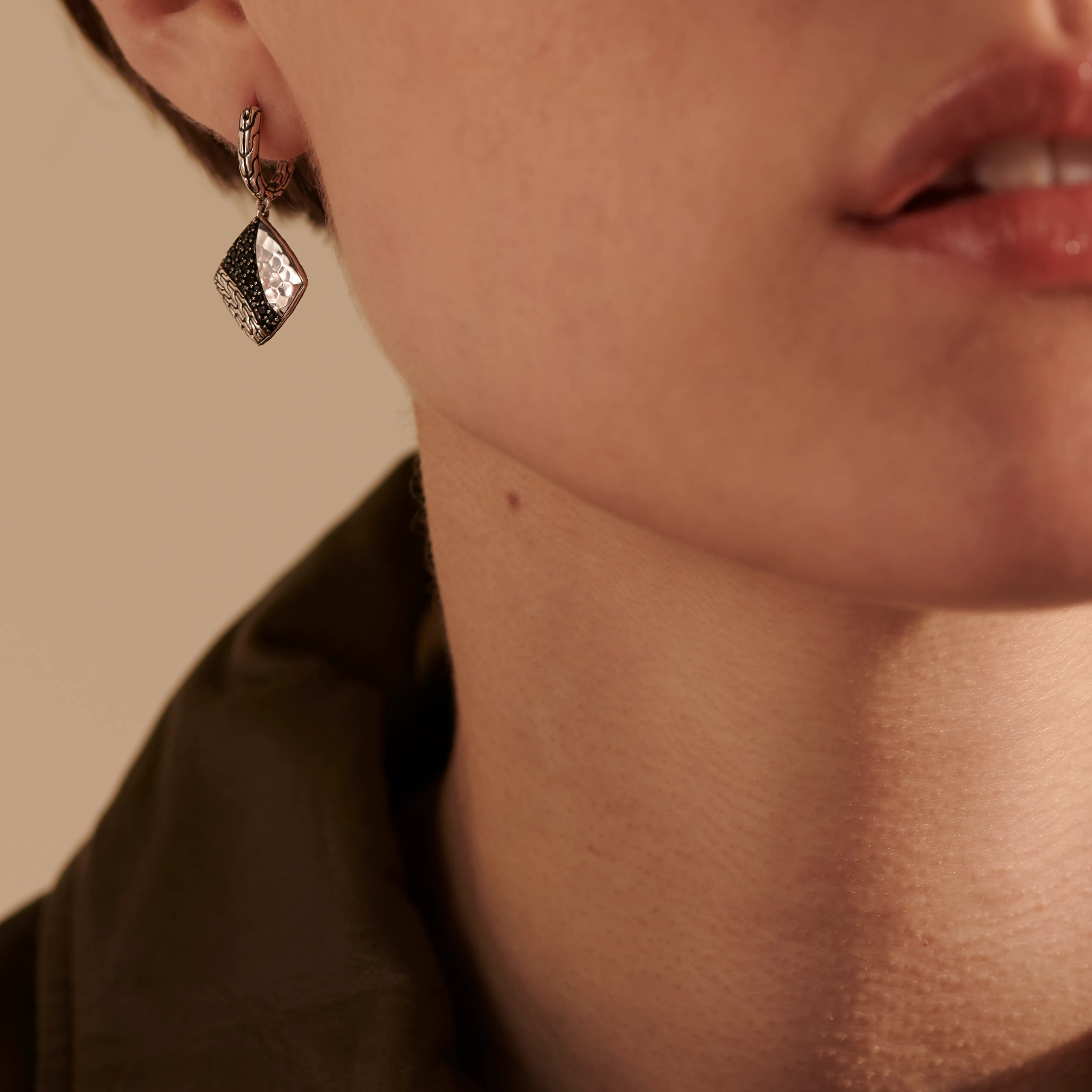 John Hardy Classic Chain Hammered Square Drop Earrings