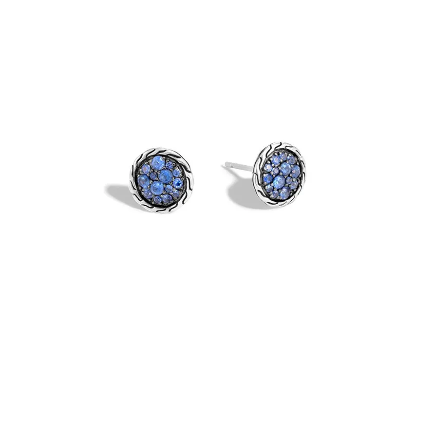 John Hardy Classic Chain Sterling Silver Blue Sapphire Round Stud Earrings
