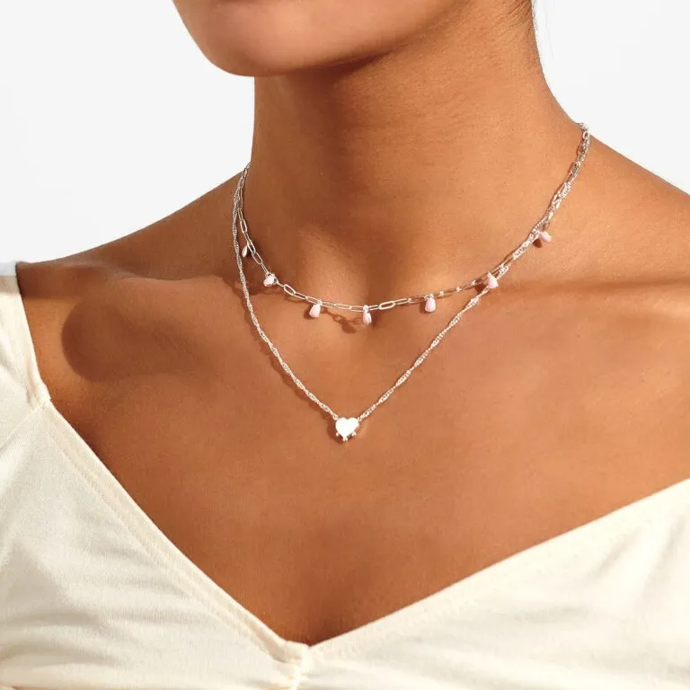 Joma A Little Stacks Of Style Pink Enamel Silver Necklace