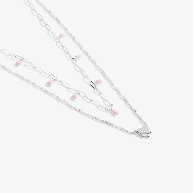 Joma A Little Stacks Of Style Pink Enamel Silver Necklace