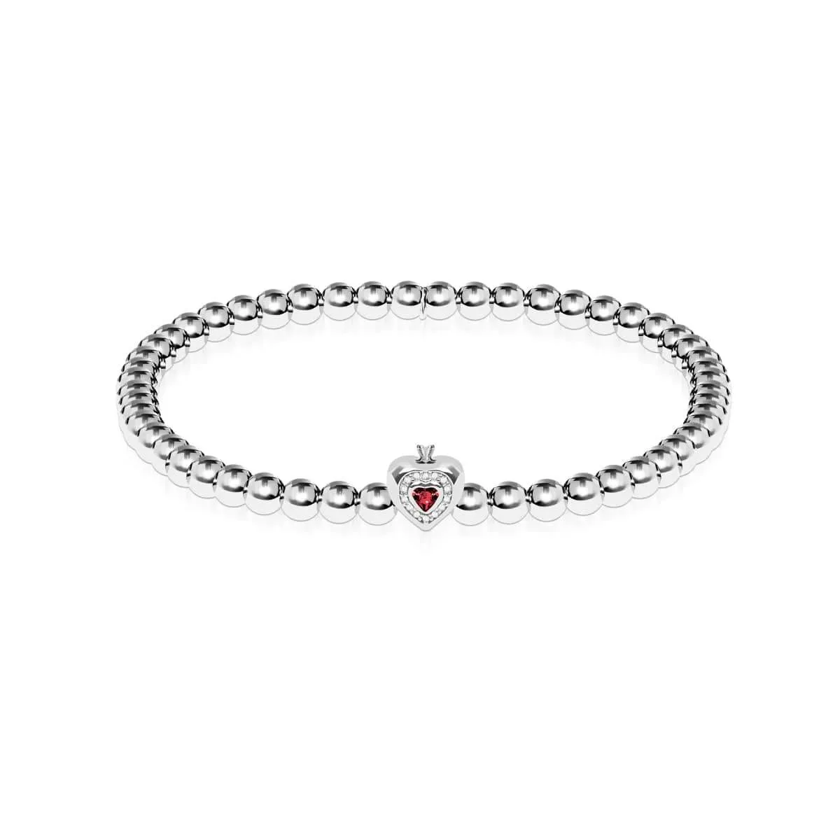 July | Ruby Crystal Birthstone | Silver | Crystal Heart Bracelet