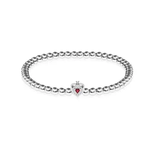 July | Ruby Crystal Birthstone | Silver | Crystal Heart Bracelet