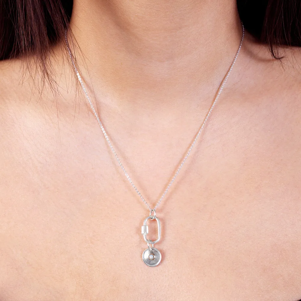 June Birthstone Carabiner Necklace - Pearl