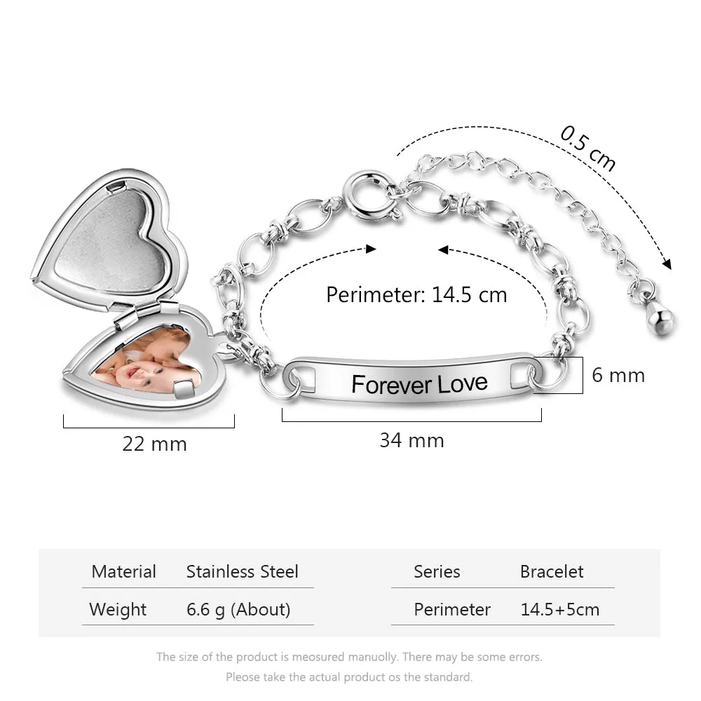 Kids Anklet Custom Photo Heart Locket Charms Name Engraved Anklets