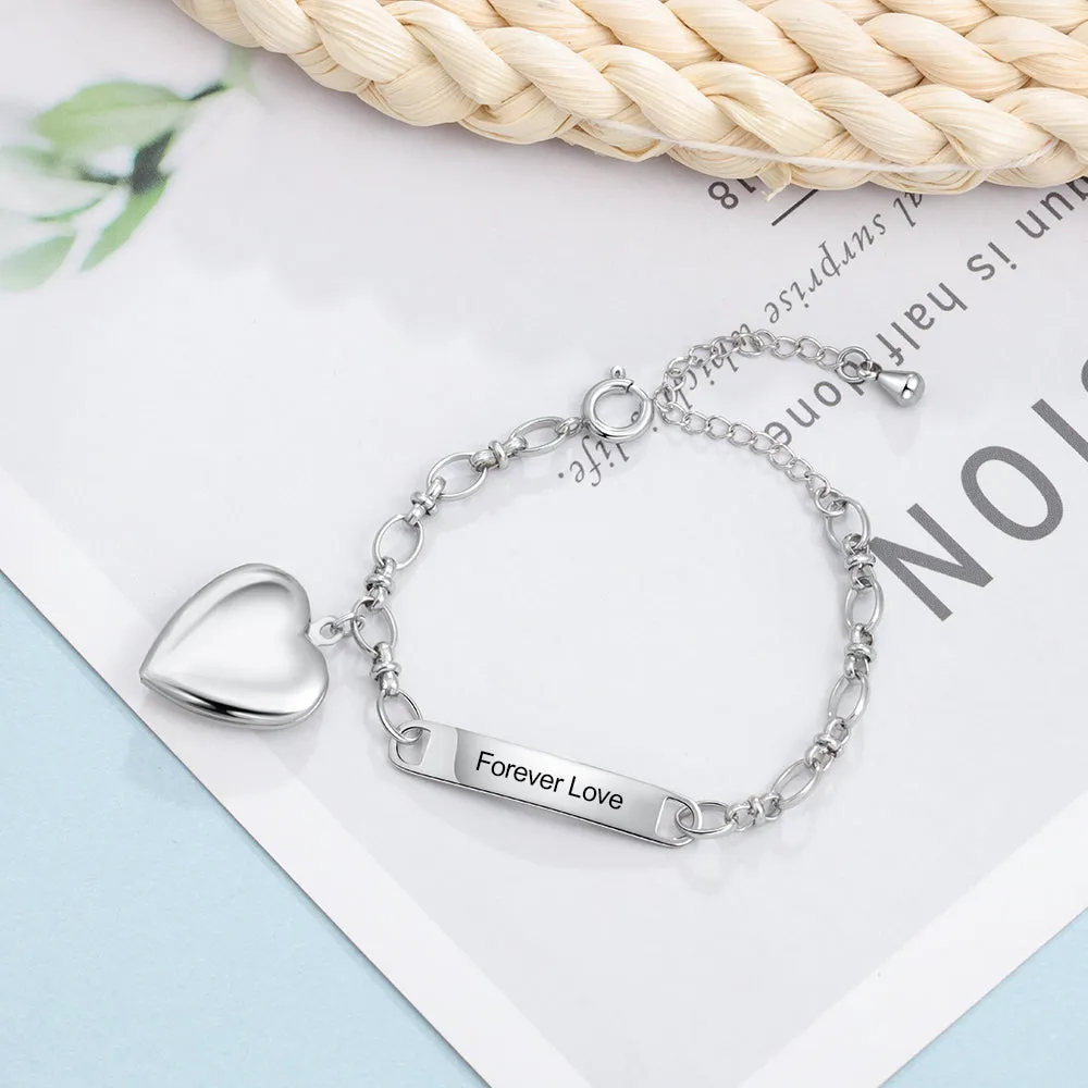 Kids Anklet Custom Photo Heart Locket Charms Name Engraved Anklets