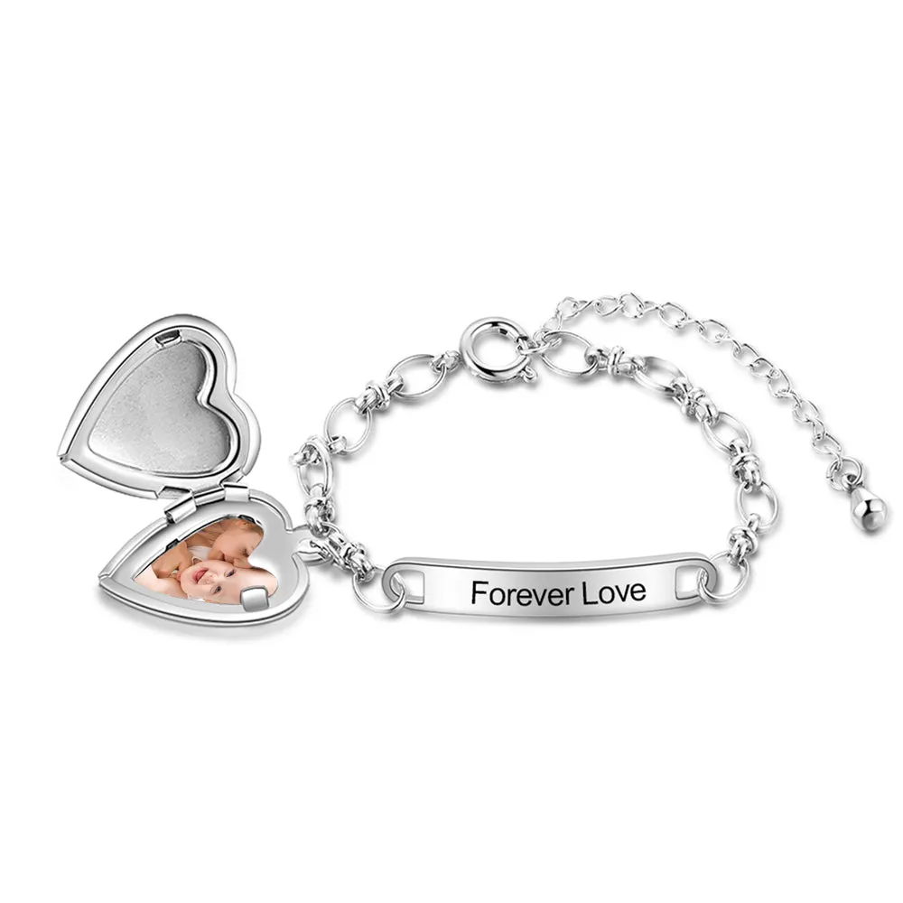 Kids Anklet Custom Photo Heart Locket Charms Name Engraved Anklets