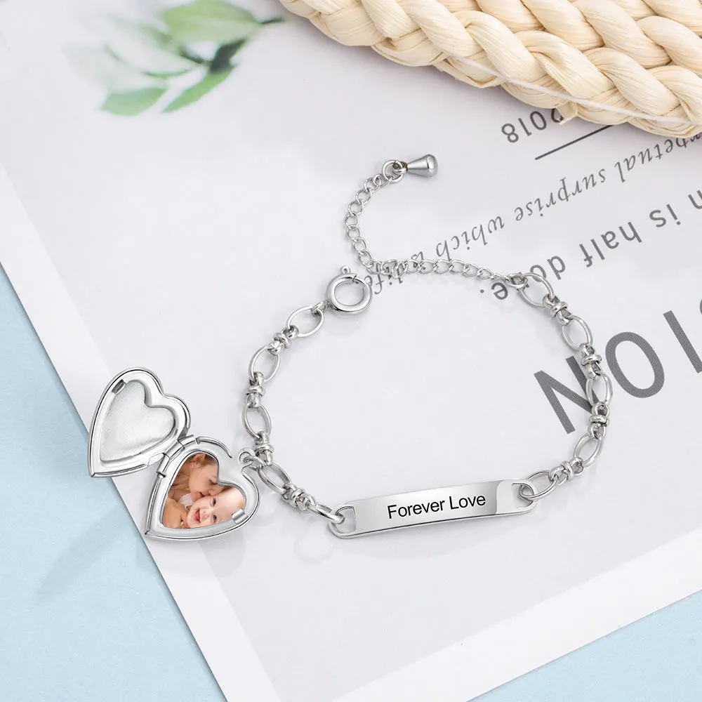 Kids Anklet Custom Photo Heart Locket Charms Name Engraved Anklets