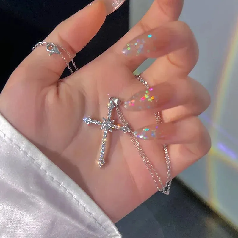 Kpop Y2K Aesthetic Butterfly Pendant Necklace for Women Hip Hop Vintage Double Chain Heart Necklaces Girls Gifts Jewelry