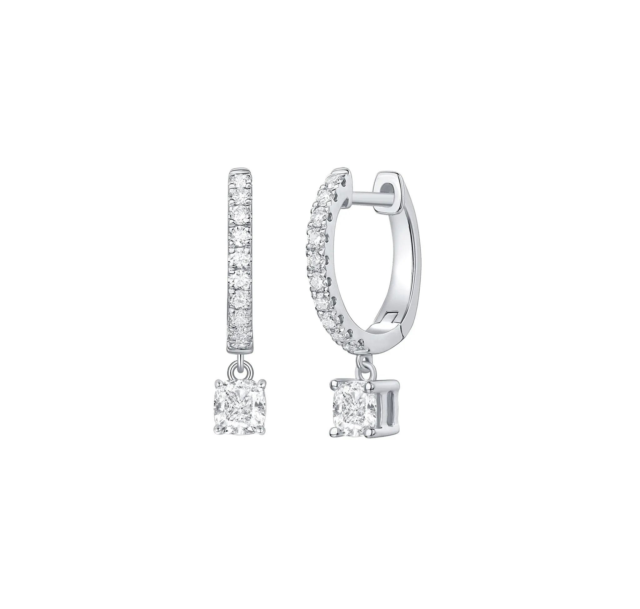 Lab Grown Diamond 0.87ct Cushion Dangling hoop Earrings