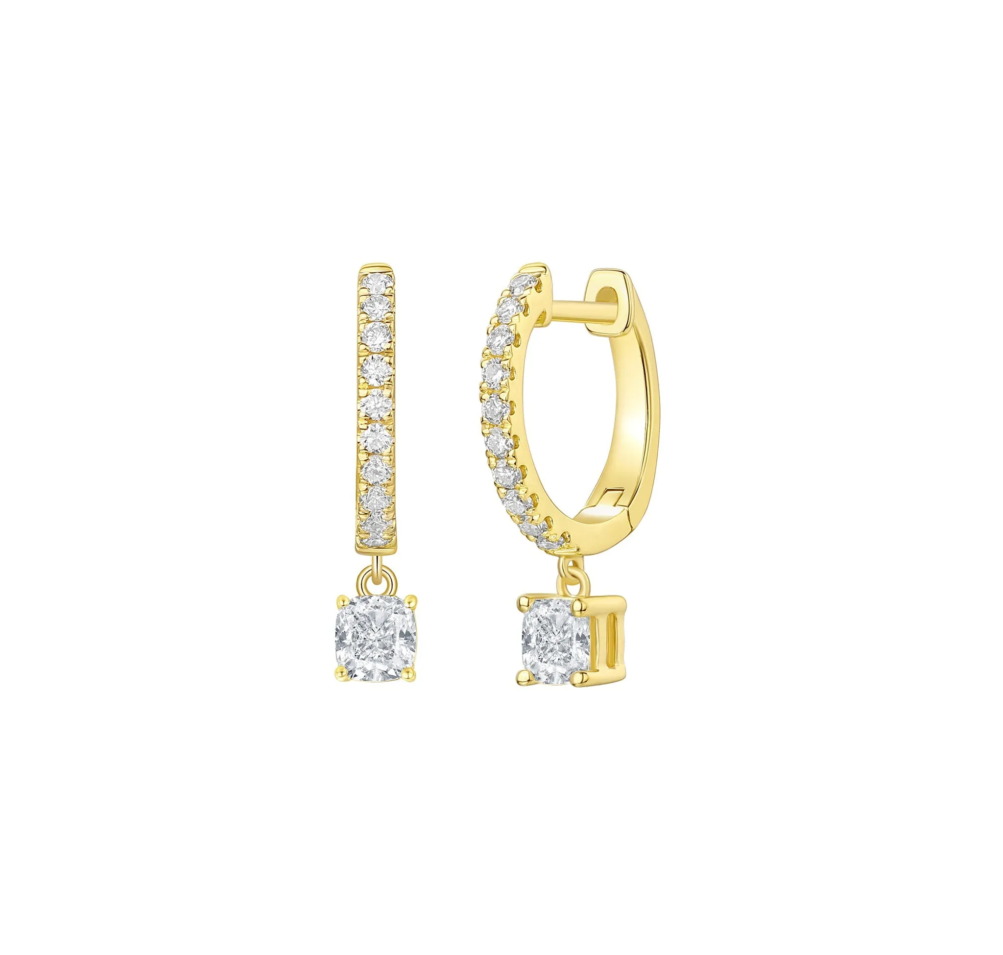 Lab Grown Diamond 0.87ct Cushion Dangling hoop Earrings
