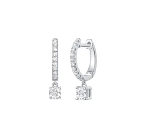 Lab Grown Diamond 0.87ct Cushion Dangling hoop Earrings