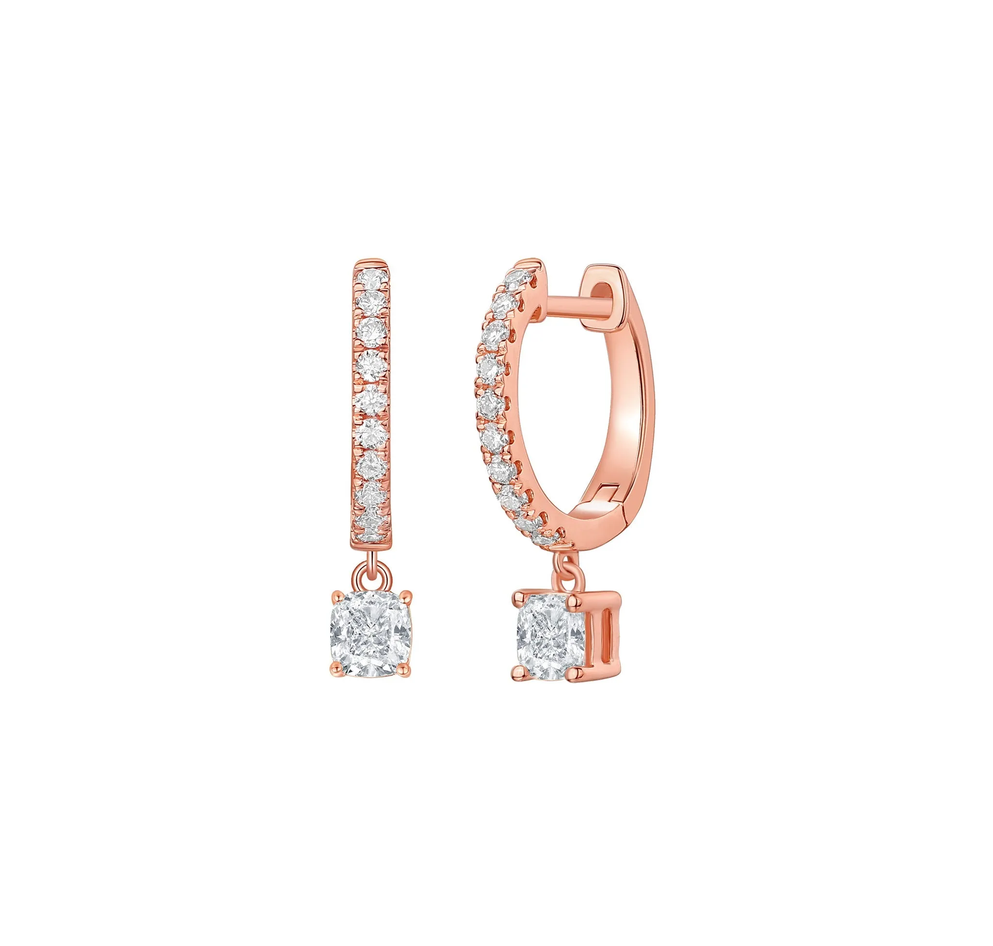 Lab Grown Diamond 0.87ct Cushion Dangling hoop Earrings