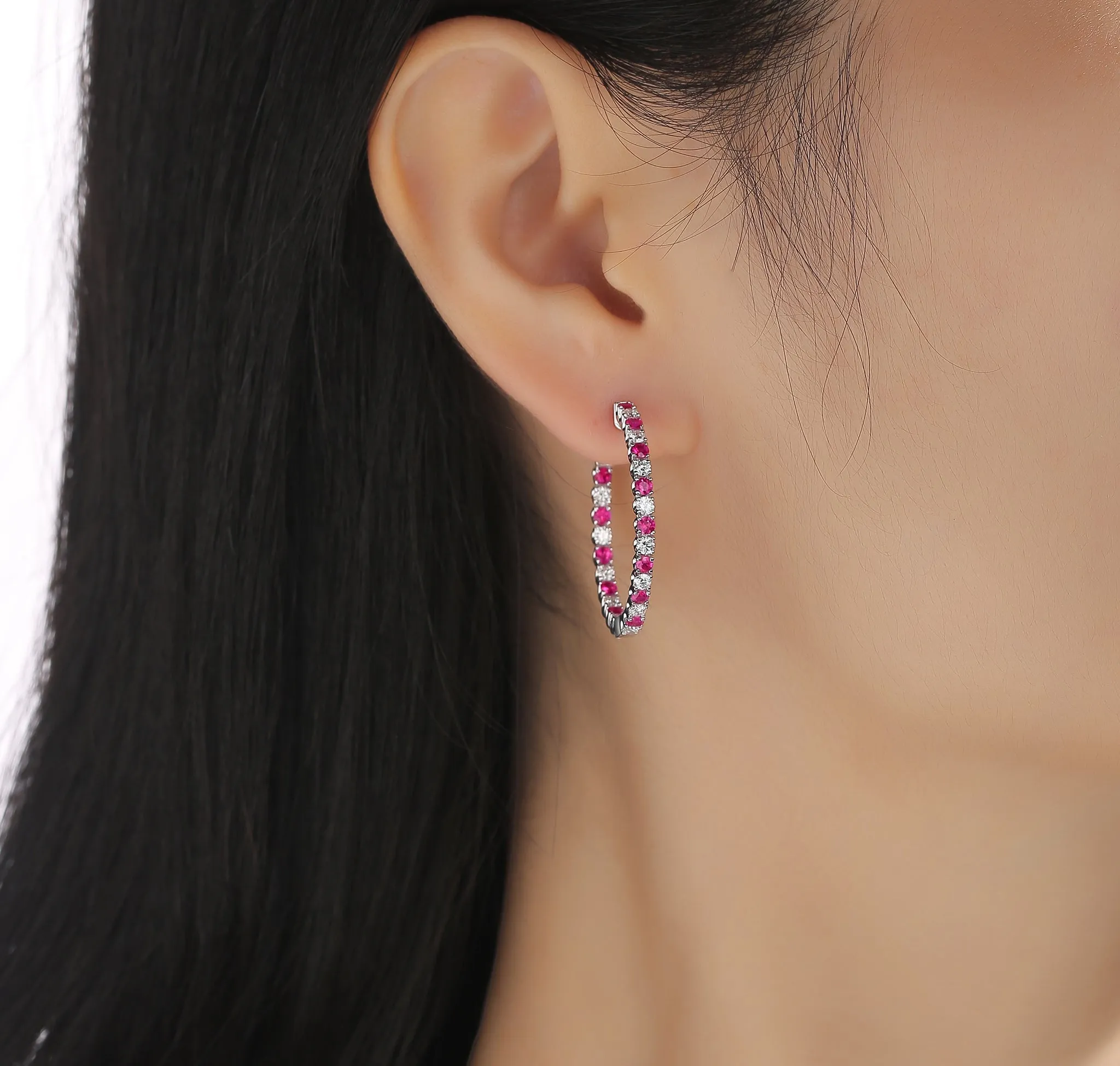 Lab Grown Diamond 2.23ctw In and Out Hoop Earrings <br> E-01163WRB