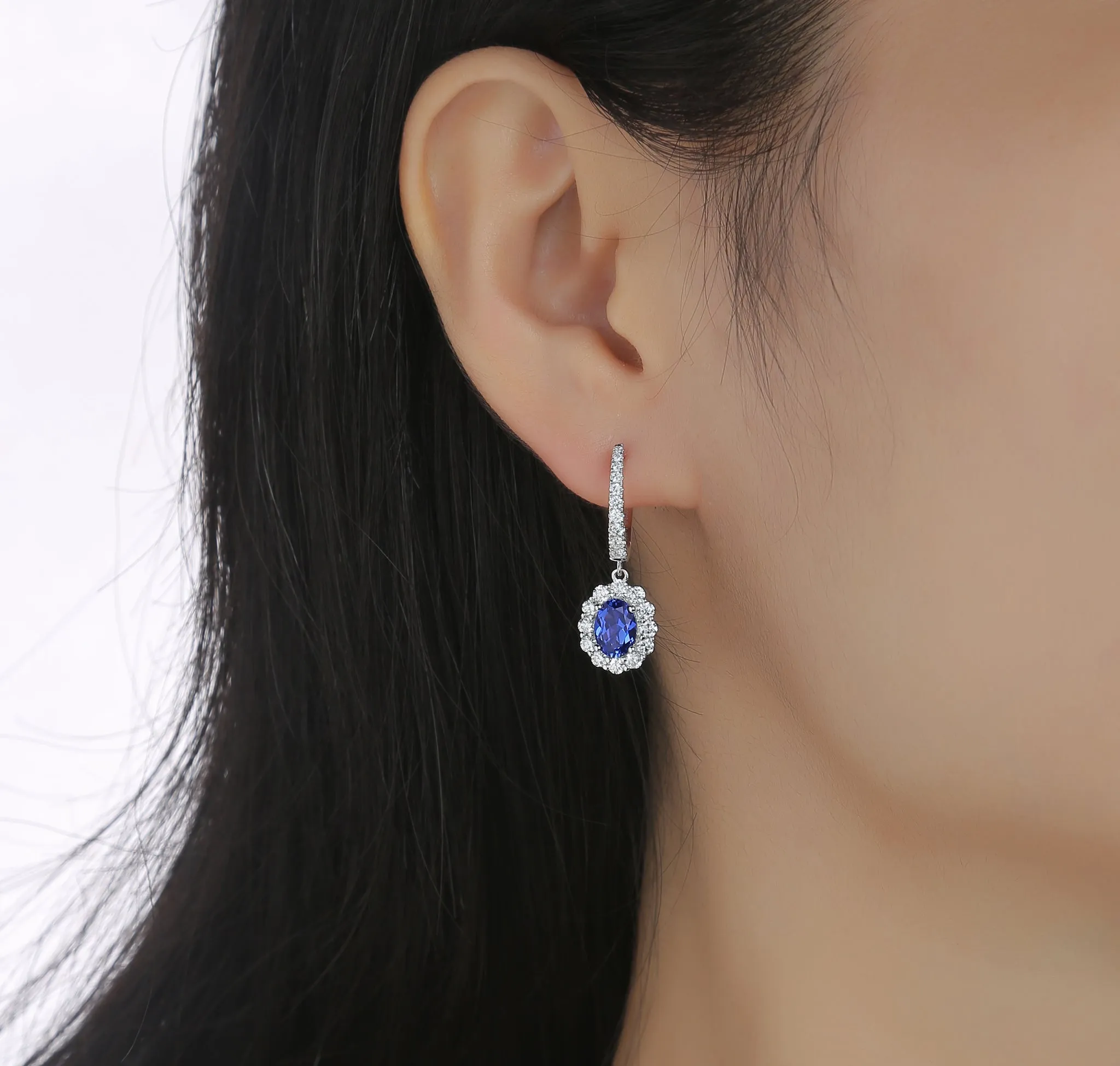 Lab Grown Diamond 3.03ctw Halo Drop Dangle Earrings <br> E-01918BSA
