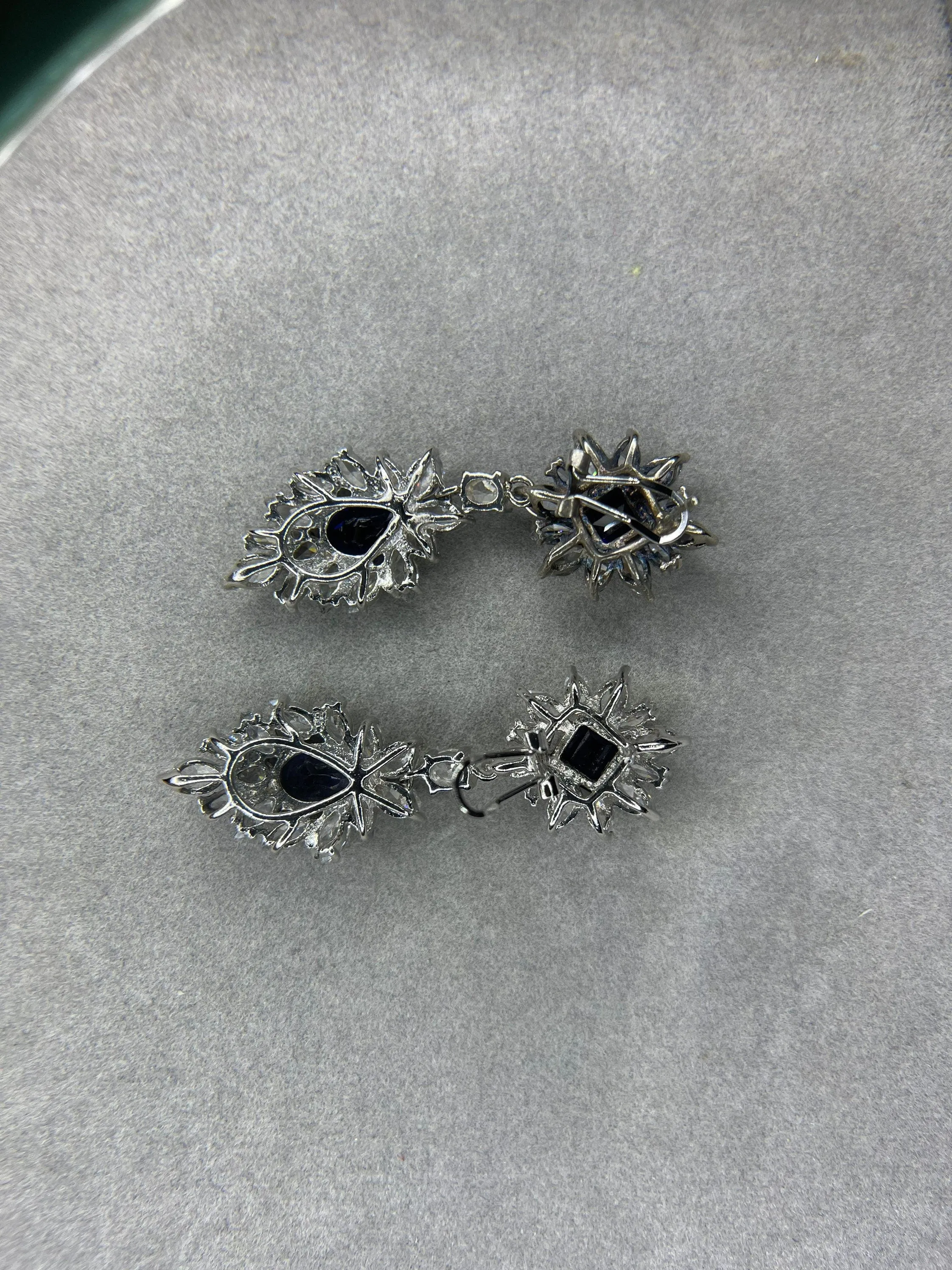 Lab Grown Sapphire & CZ Sterling Silver Dangle Earrings