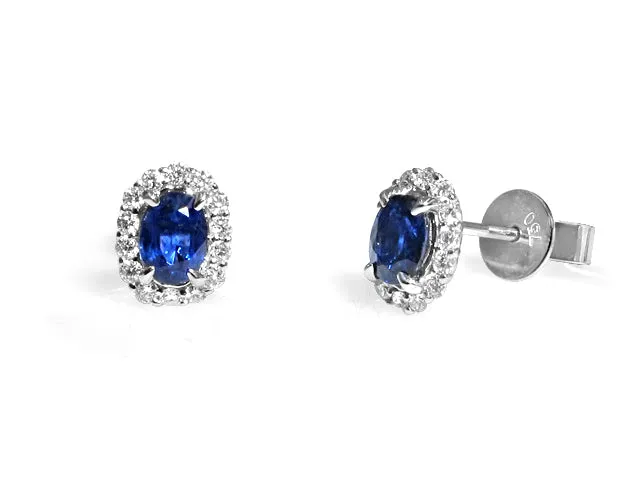 Ladies Diamond Blue Sapphire Stud Earrings