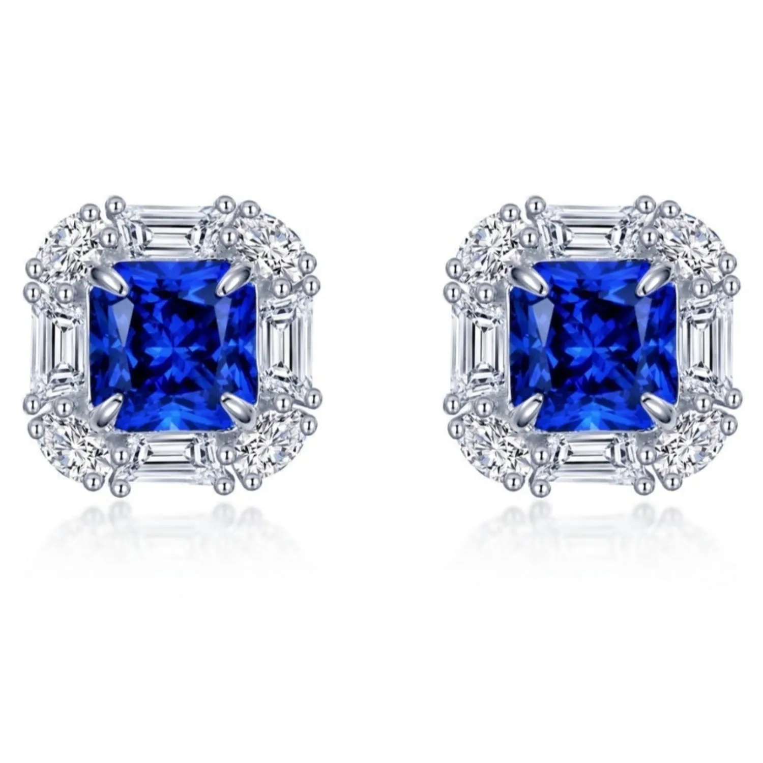 Lafonn Lab-Grown Princess Cut Sapphire Halo Stud Earrings