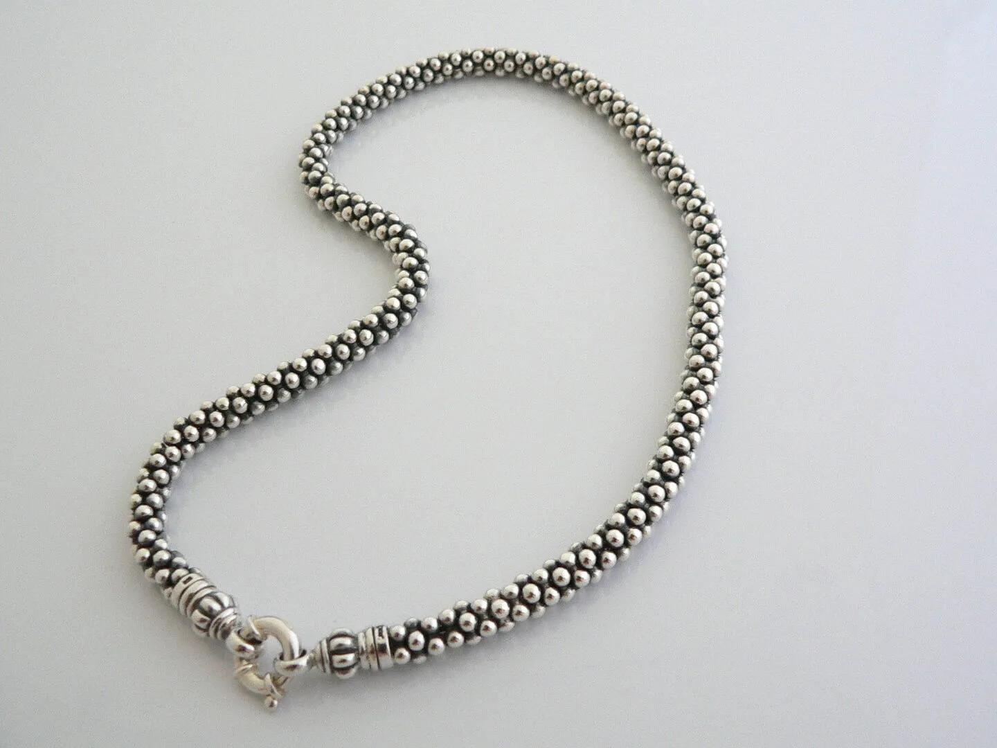 Lagos Caviar Silver Multi Bead Link Necklace Pendant Hook Chain Heavy Gift Love
