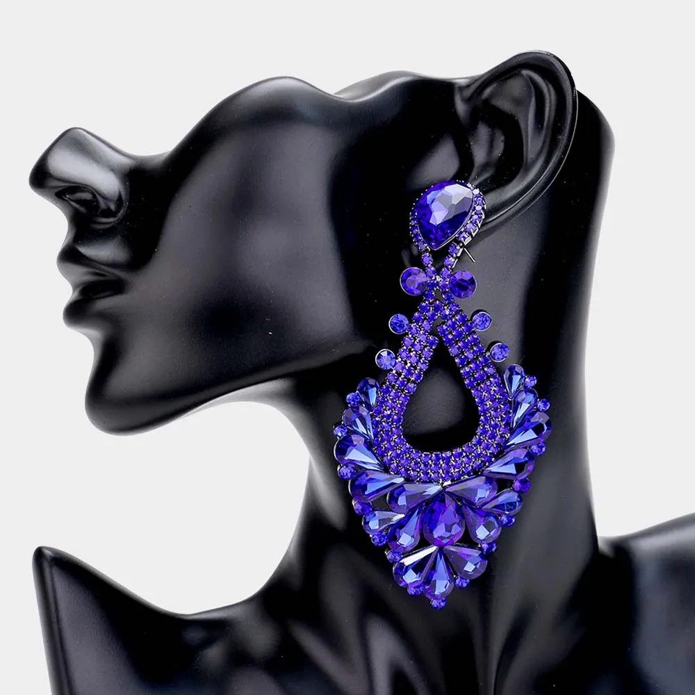 Large Sapphire Crystal Statement Pageant Earrings  | 476312