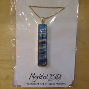 Long Rectangle Marbled Pendant Necklace