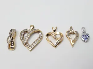Lot of Five 10k Gold Natural Diamond Gemstone Pendants