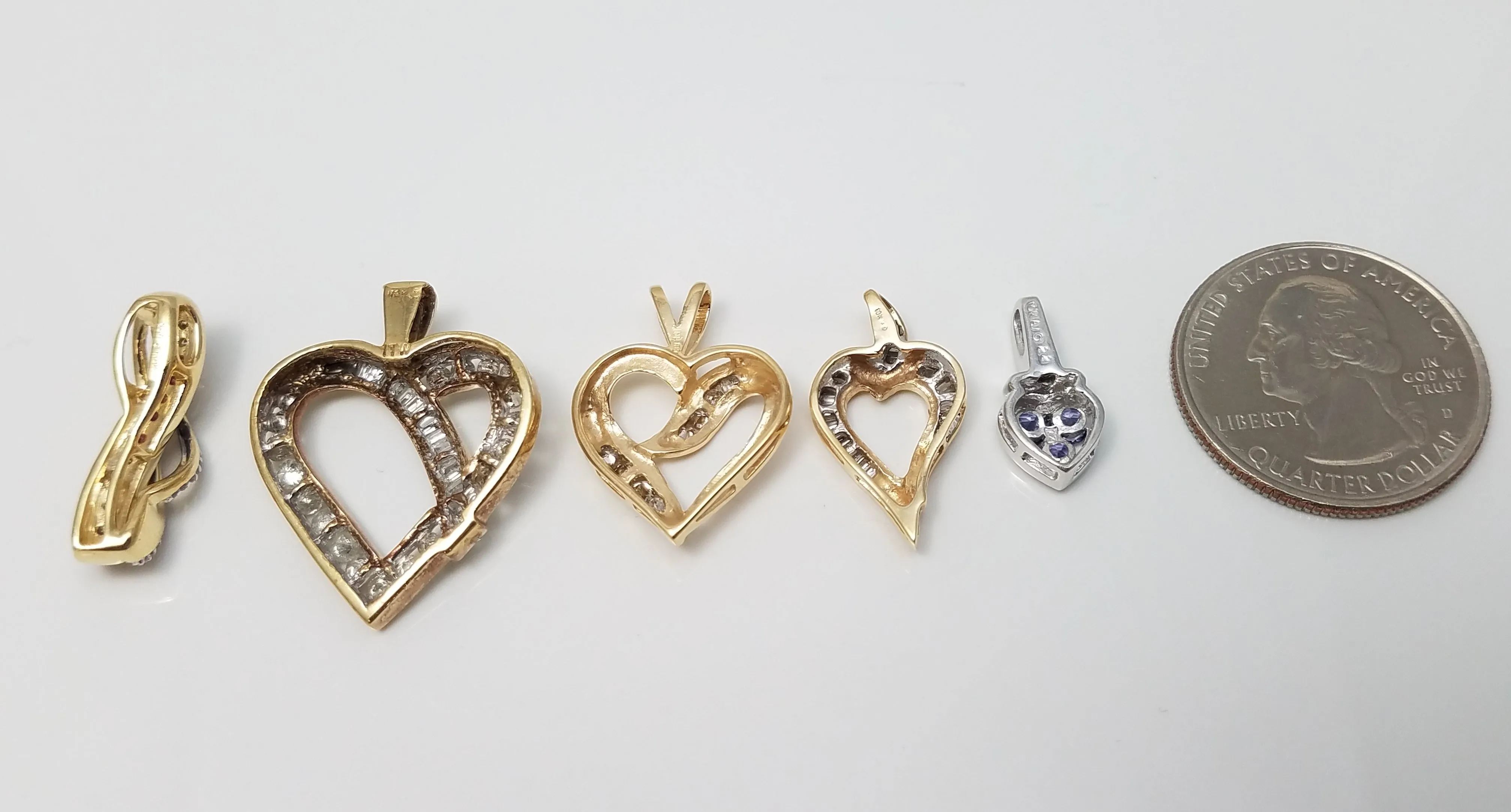Lot of Five 10k Gold Natural Diamond Gemstone Pendants