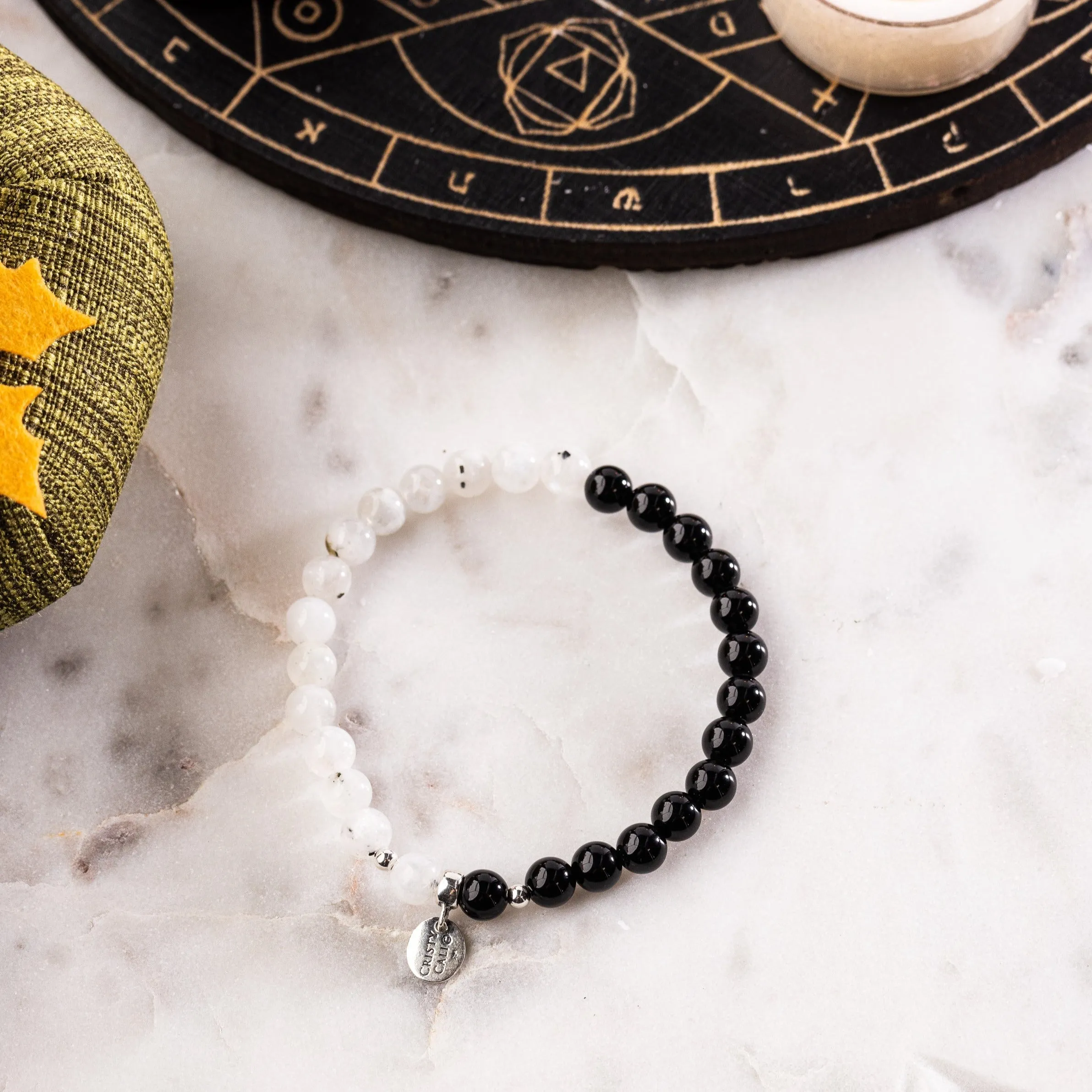 Lunar Eclipse Onyx Moonstone Signature Stretch Bracelet