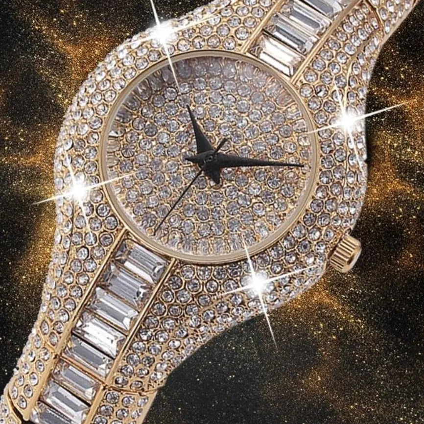 Luxury Rhinestone Watch 18K Gold Women Wedding Jewelry
