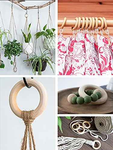 Mandala Crafts 70 40mm 1.5 Inch DIY Natural Wood Rings for Crafts - Macrame Wooden Rings - Unfinished Wood Rings for Macrame Rings Knitting Jewelry