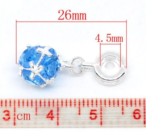 March Birthstone Dangle European Bead Compatible for Most European Snake Chain Charm Bracelet