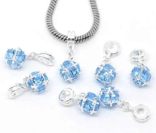 March Birthstone Dangle European Bead Compatible for Most European Snake Chain Charm Bracelet