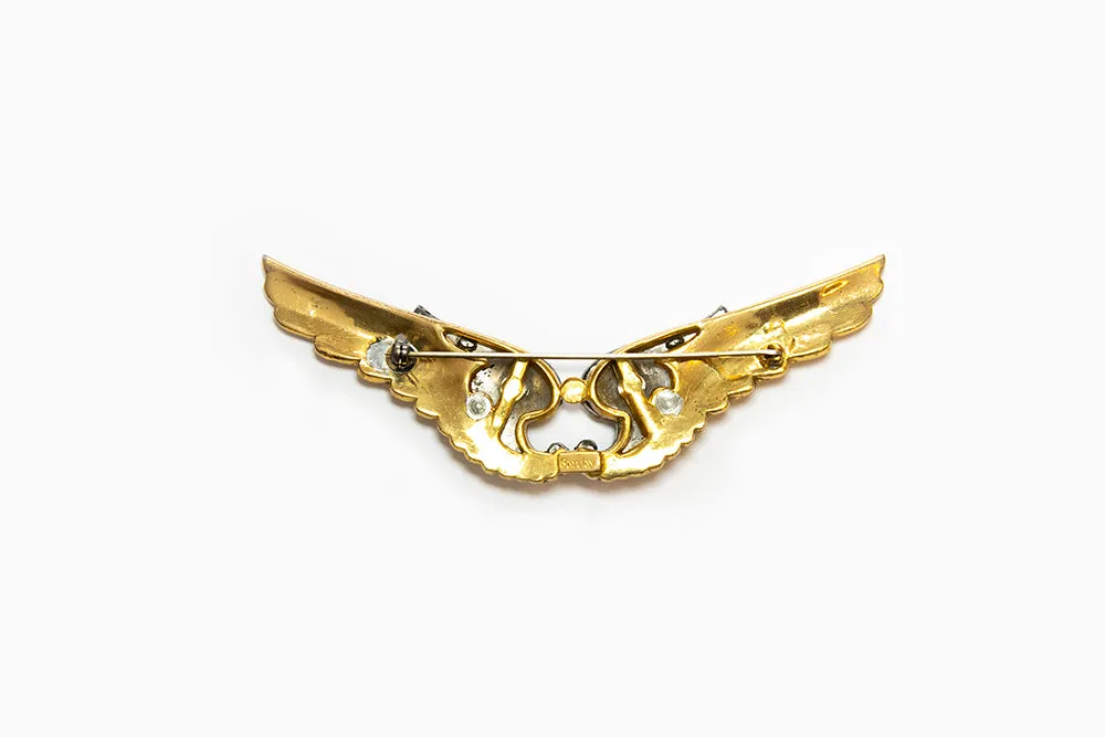 McCLELLAND BARCLAY Art Deco Gold with Silver Plated Double Winged Brooch