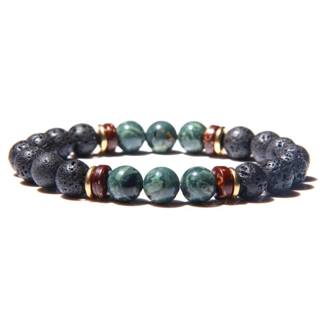 Men Bracelet Natural Stone Beads Bracelet Mens Lava Stone Diffuser Bracelet for Women Wood Bead Accessories Jewelry Homme
