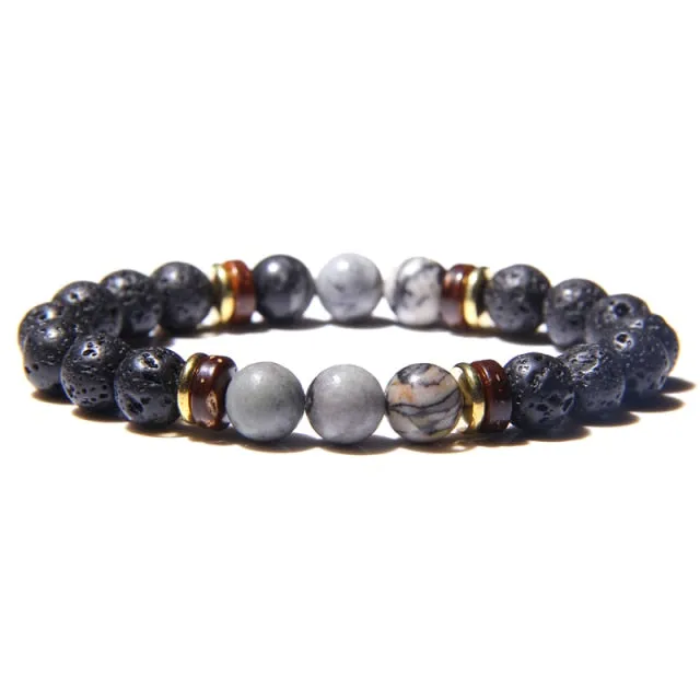 Men Bracelet Natural Stone Beads Bracelet Mens Lava Stone Diffuser Bracelet for Women Wood Bead Accessories Jewelry Homme