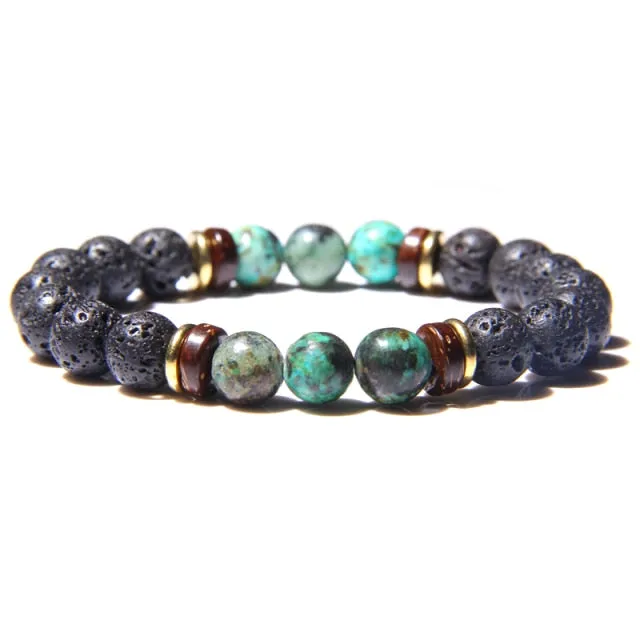 Men Bracelet Natural Stone Beads Bracelet Mens Lava Stone Diffuser Bracelet for Women Wood Bead Accessories Jewelry Homme