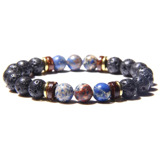 Men Bracelet Natural Stone Beads Bracelet Mens Lava Stone Diffuser Bracelet for Women Wood Bead Accessories Jewelry Homme