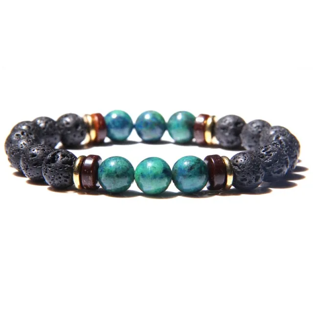 Men Bracelet Natural Stone Beads Bracelet Mens Lava Stone Diffuser Bracelet for Women Wood Bead Accessories Jewelry Homme
