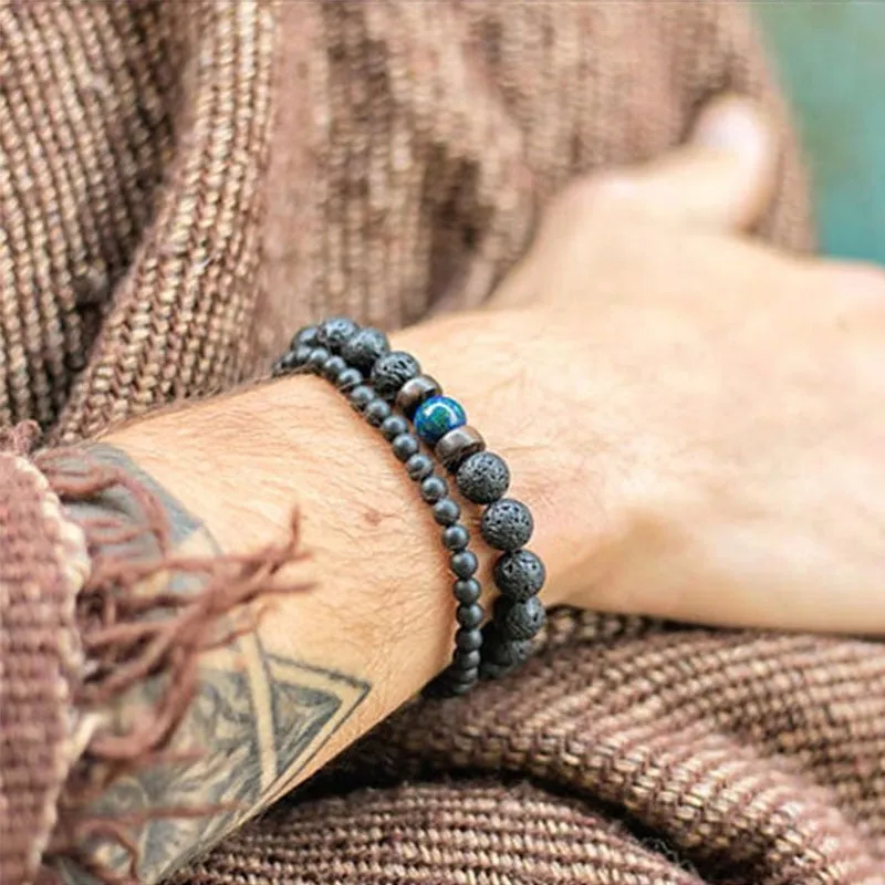 Men Bracelet Natural Stone Beads Bracelet Mens Lava Stone Diffuser Bracelet for Women Wood Bead Accessories Jewelry Homme
