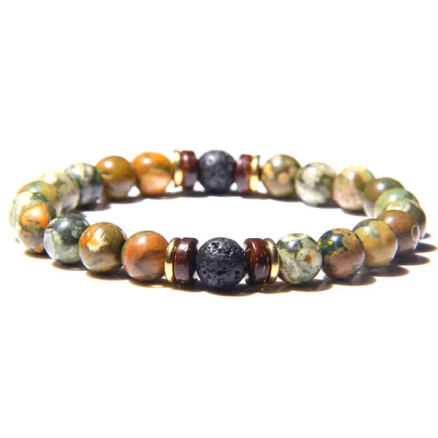 Men Bracelet Natural Stone Beads Bracelet Mens Lava Stone Diffuser Bracelet for Women Wood Bead Accessories Jewelry Homme