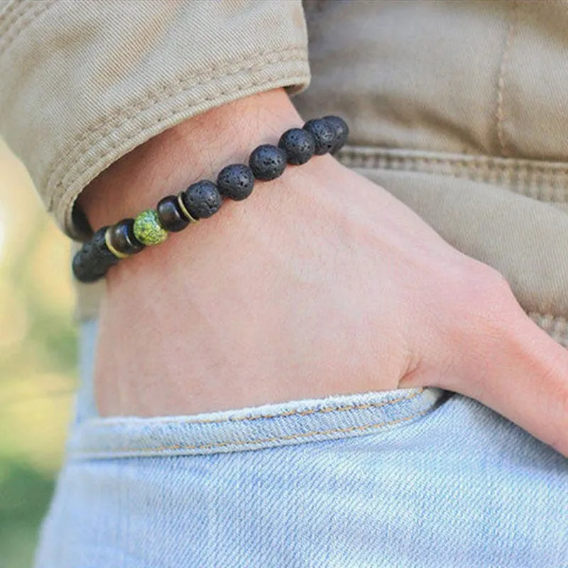 Men Bracelet Natural Stone Beads Bracelet Mens Lava Stone Diffuser Bracelet for Women Wood Bead Accessories Jewelry Homme