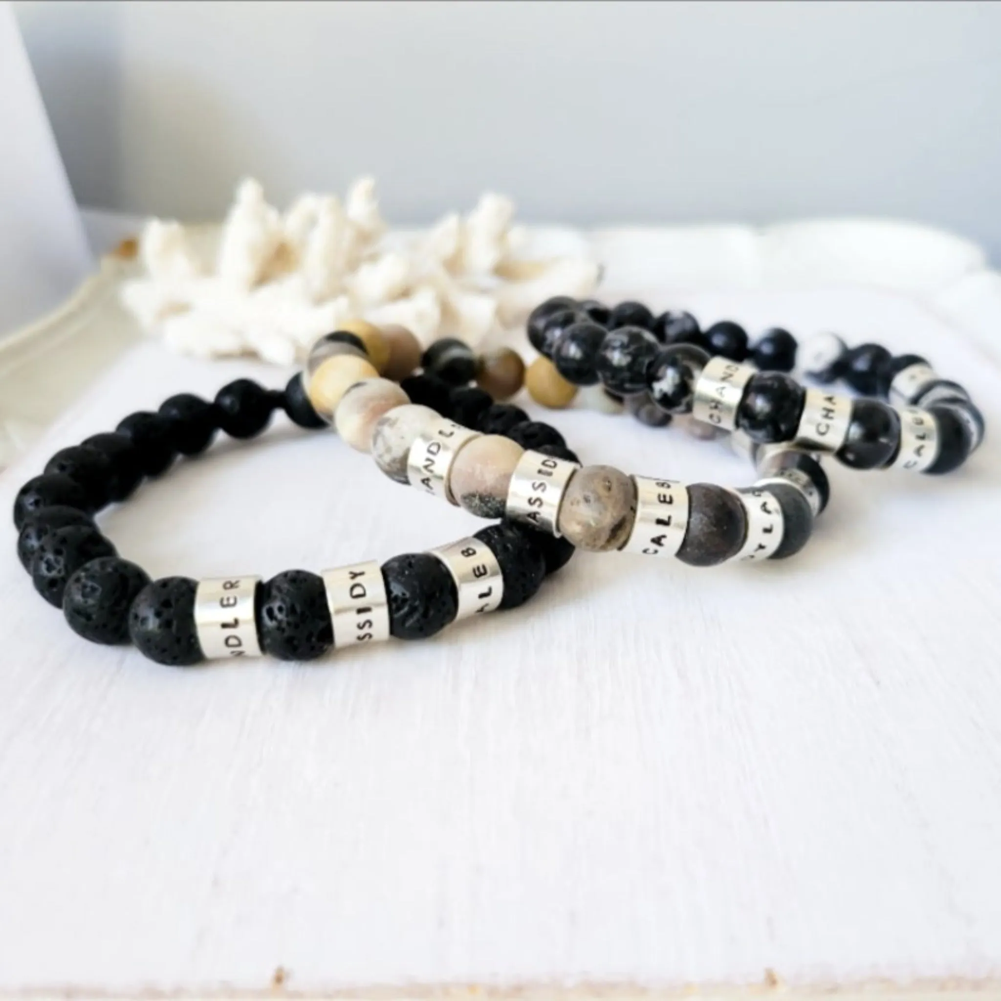 Men's Medium (8mm) Stone Bead Name Bracelet