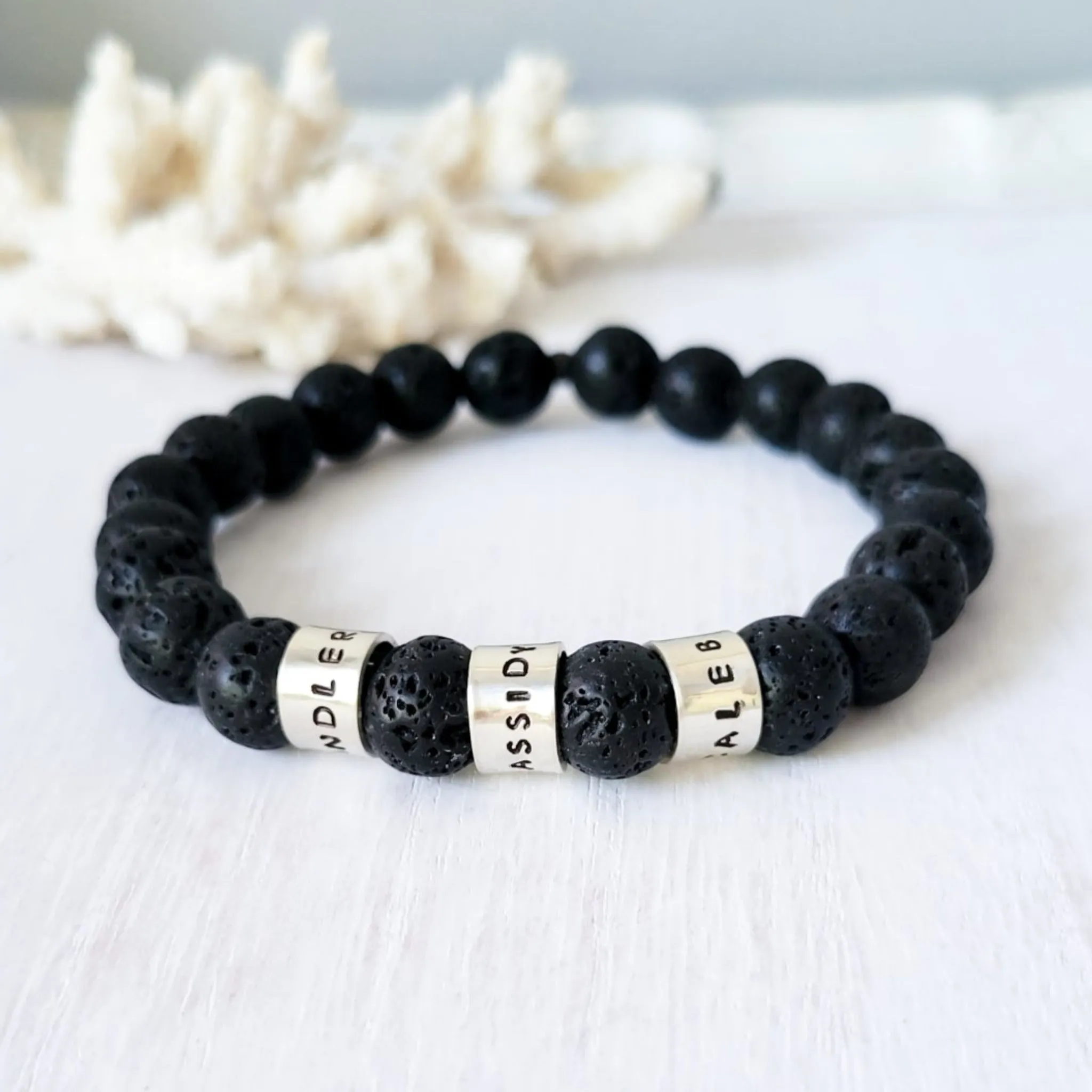 Men's Medium (8mm) Stone Bead Name Bracelet