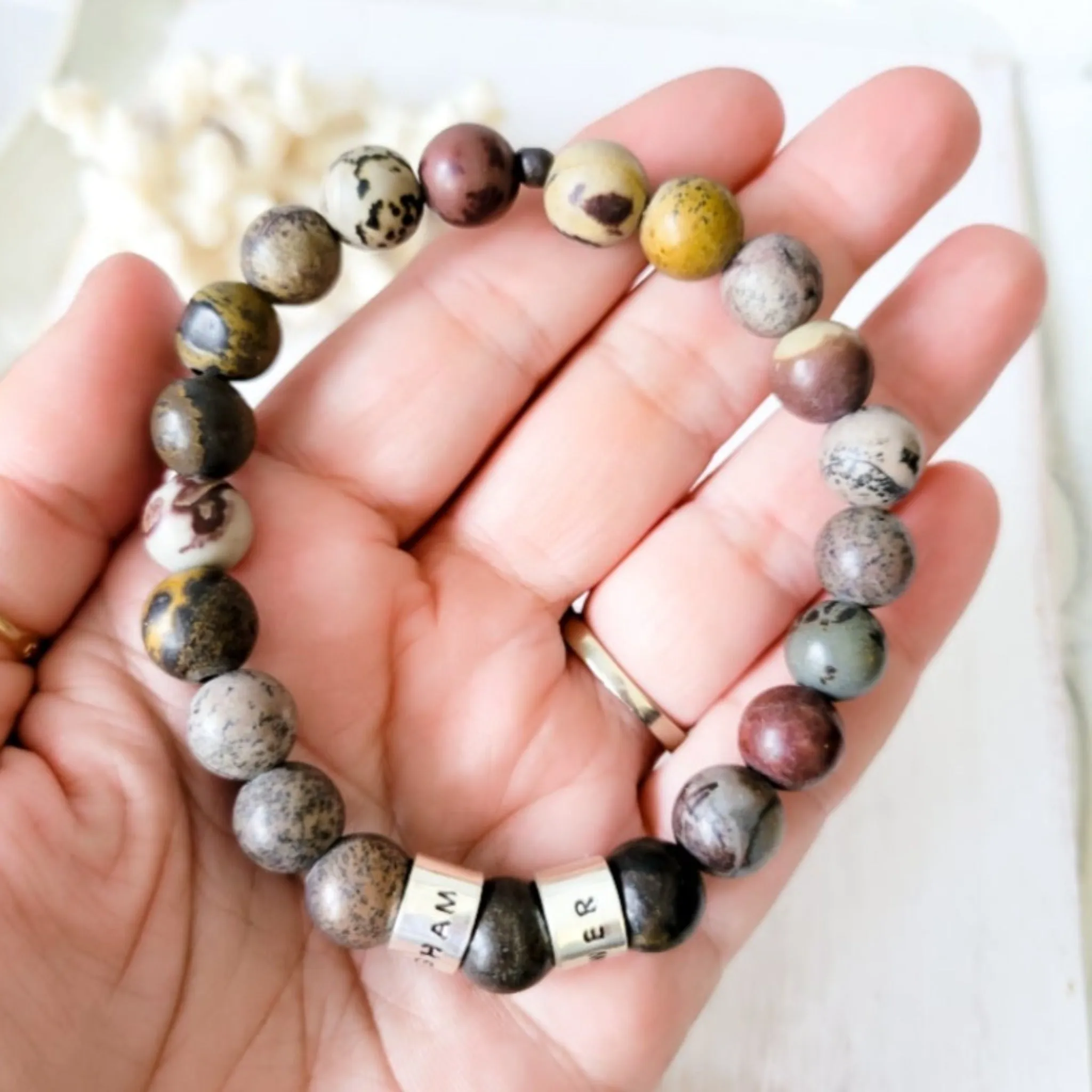 Men's Medium (8mm) Stone Bead Name Bracelet
