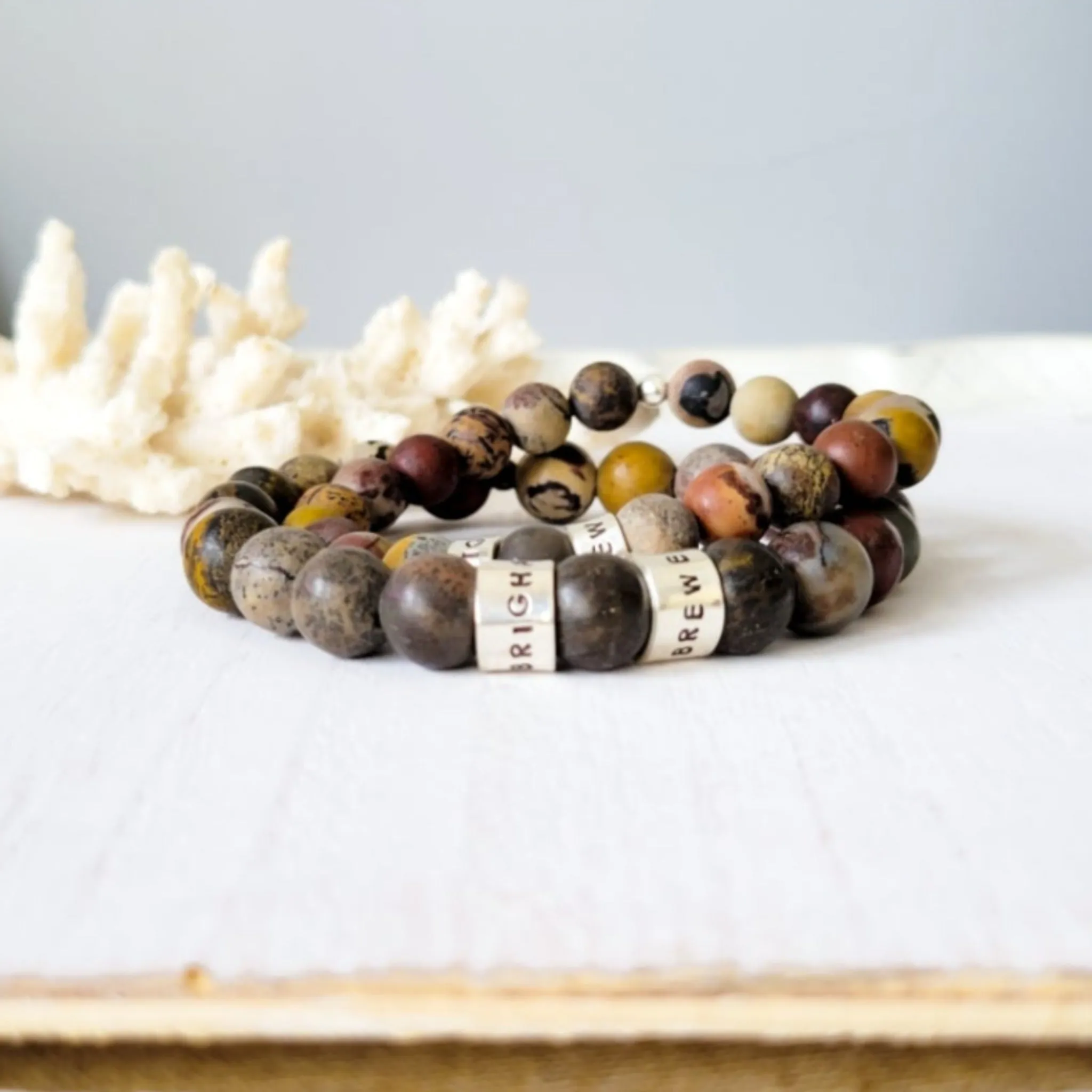 Men's Medium (8mm) Stone Bead Name Bracelet