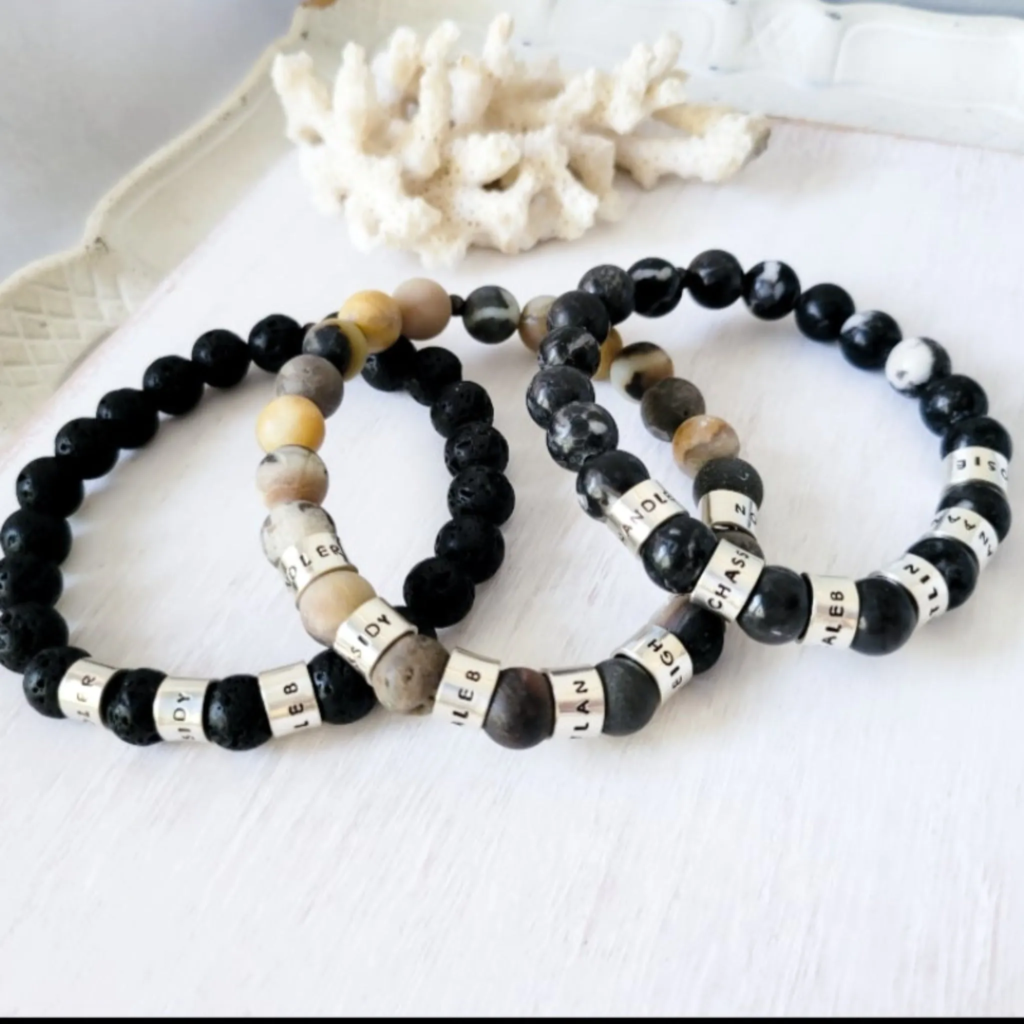 Men's Medium (8mm) Stone Bead Name Bracelet
