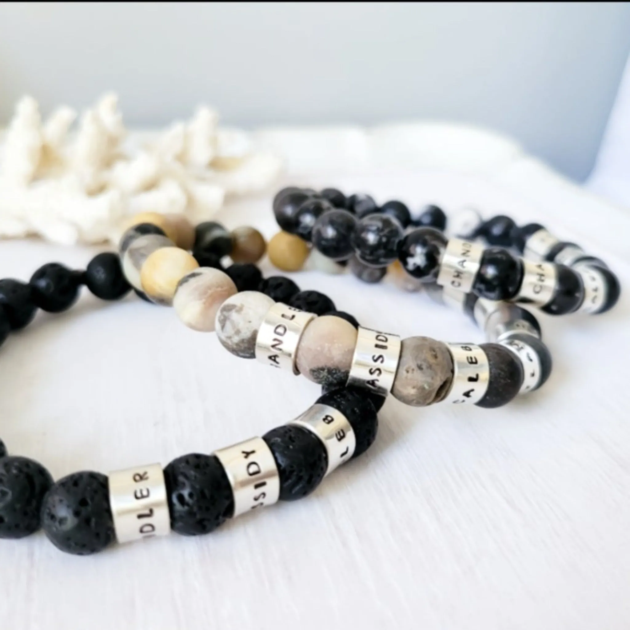 Men's Medium (8mm) Stone Bead Name Bracelet